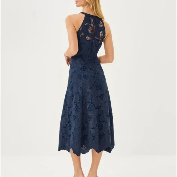 NWT Lilly Pulitzer Denise Lace Halter Midi Dress, Navy Blue, size 10 - Picture 3 of 4